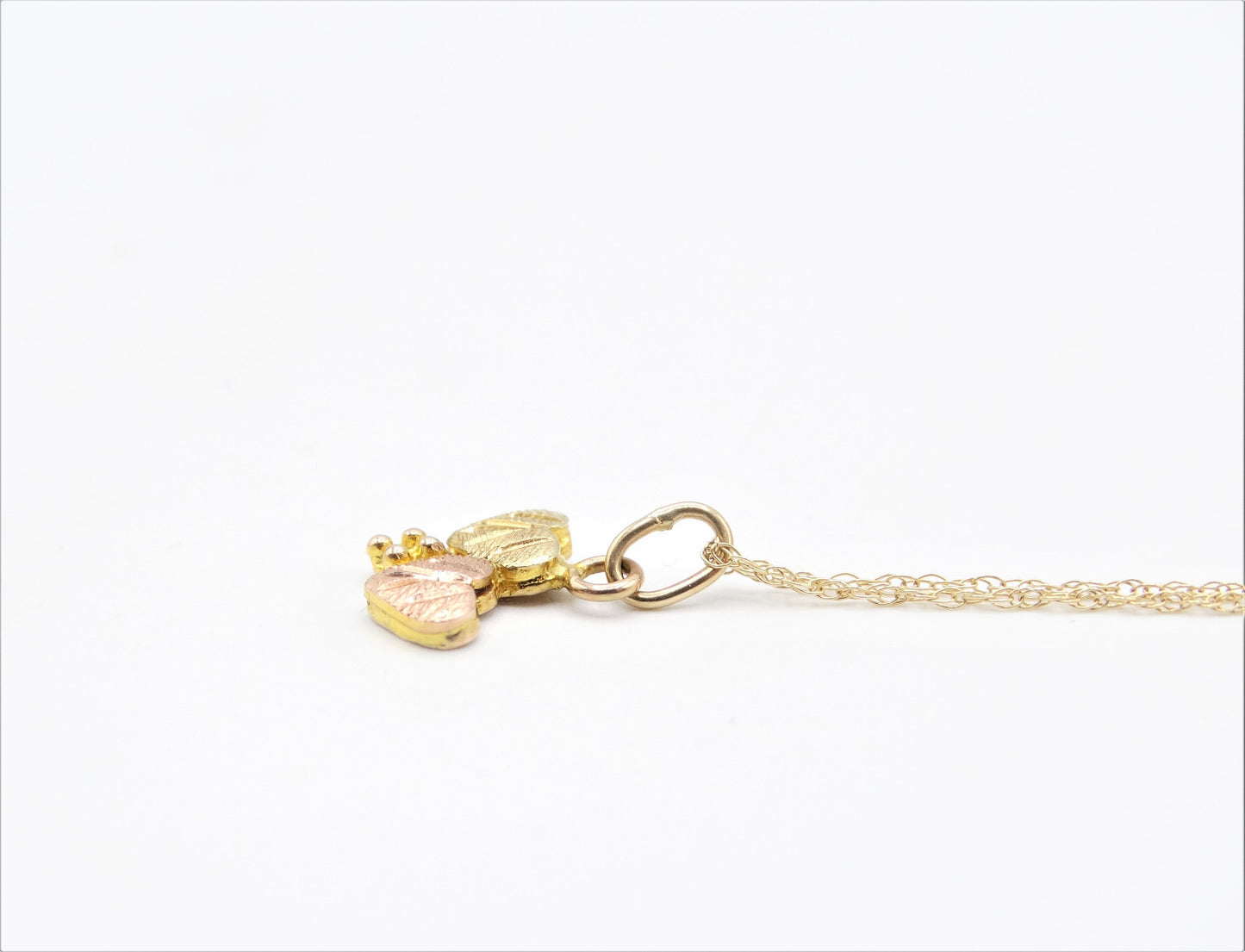Vintage 10K Black Hills Gold Heart Duo Necklace Pendant, Estate Jewelry