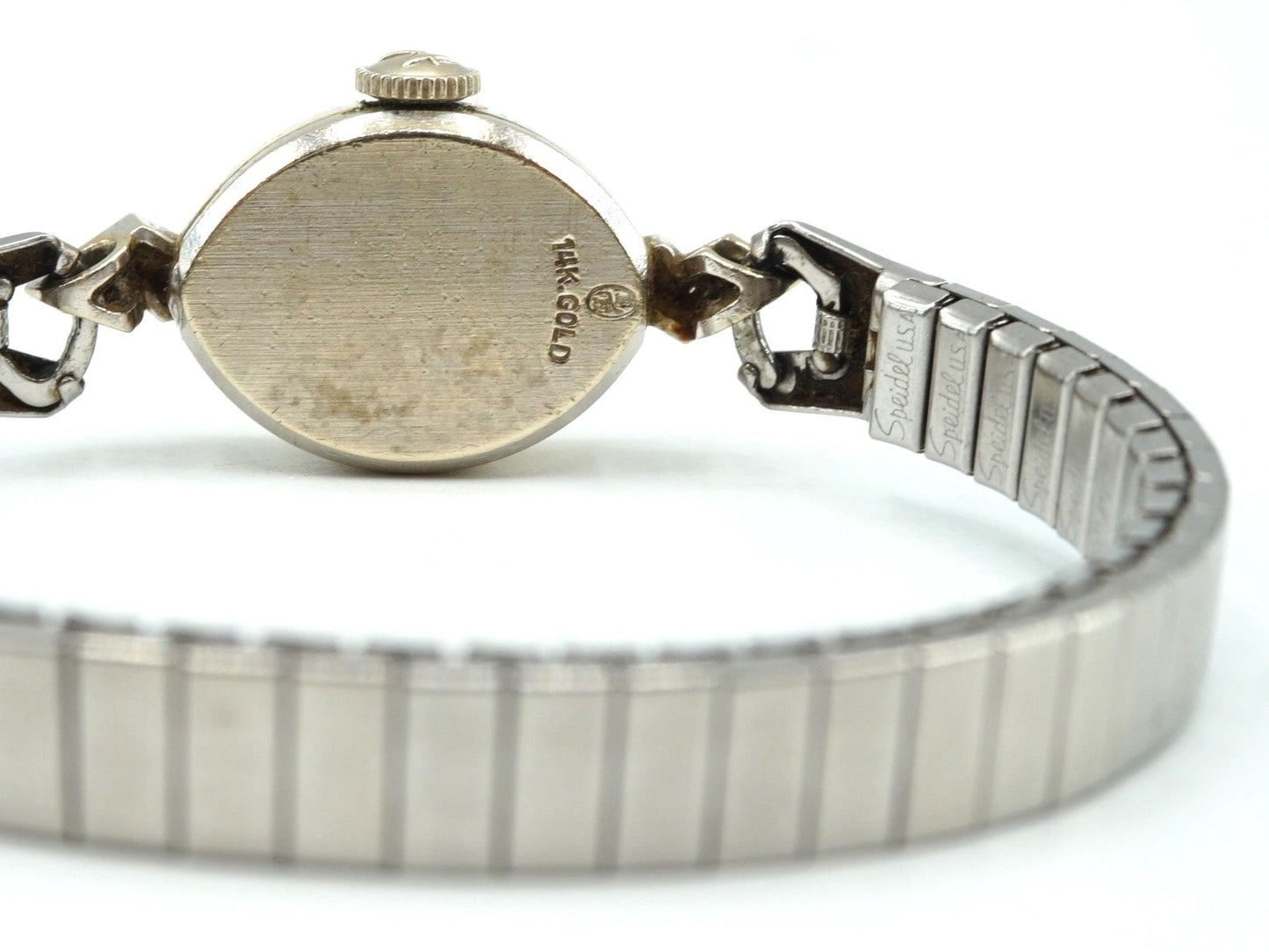 Vintage 14K White Gold CROTON Ladies Cocktail Watch, Speidel Expandable Band, Collector Watches, Not Working