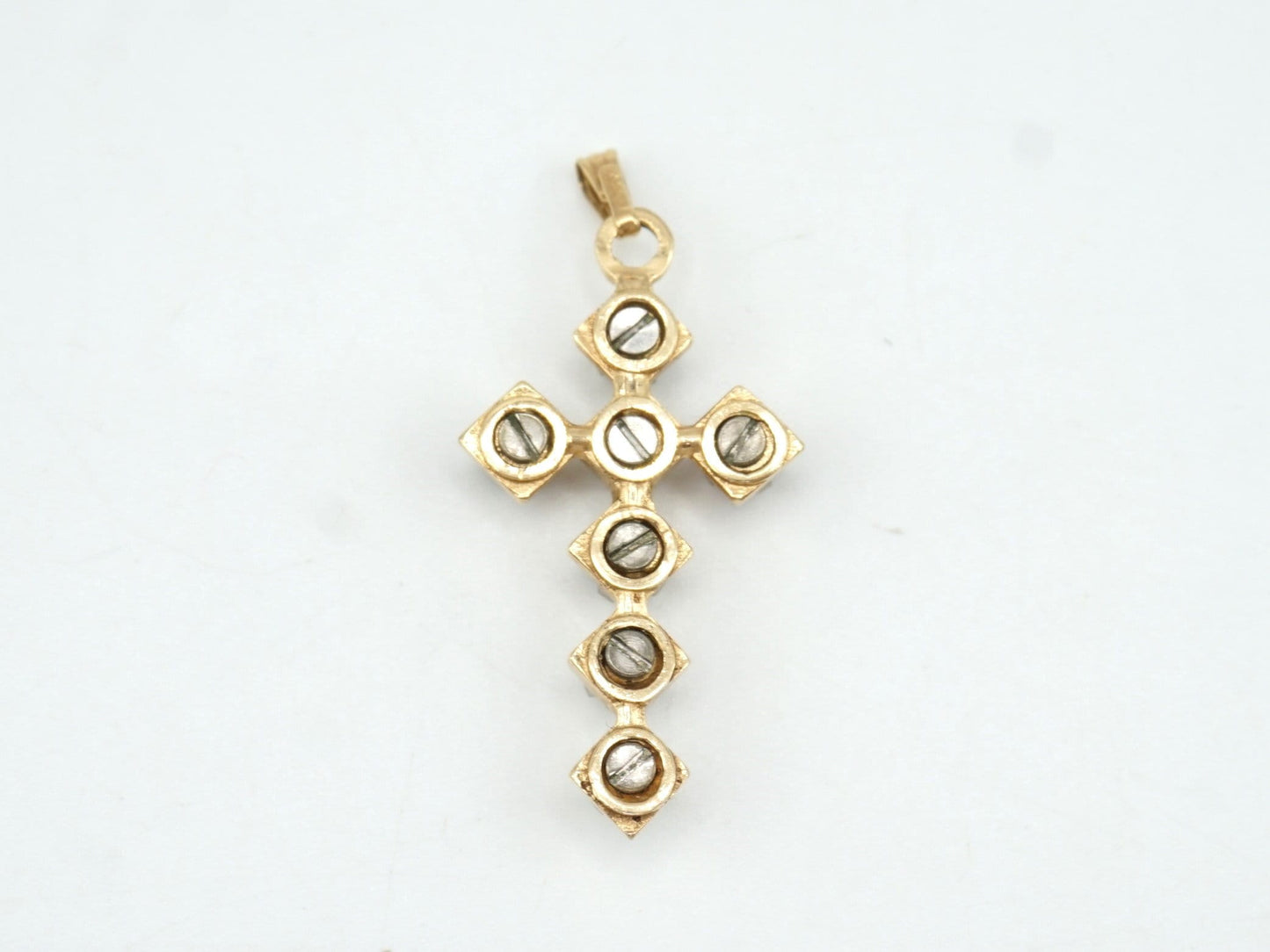1.3in, Estate Vintage 14K Gold Multi-Stone Cross Pendant with Screw Setting, Sapphire, Amethyst