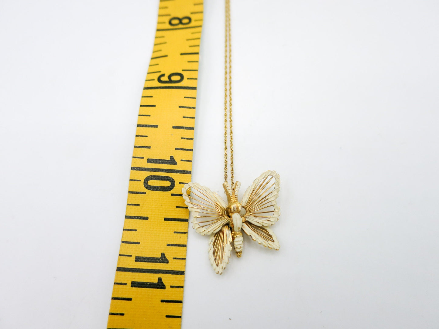 Vintage MONET Metal Painted Butterfly on a 14k Gold Italy Chain, Dainty Cottagecore