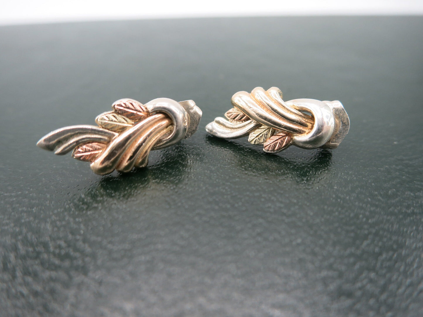 Vintage Coleman and Co Sterling and 10k Art Deco Black Hills Gold Earrings, Vintage Black Hills Gold Stud Earrings