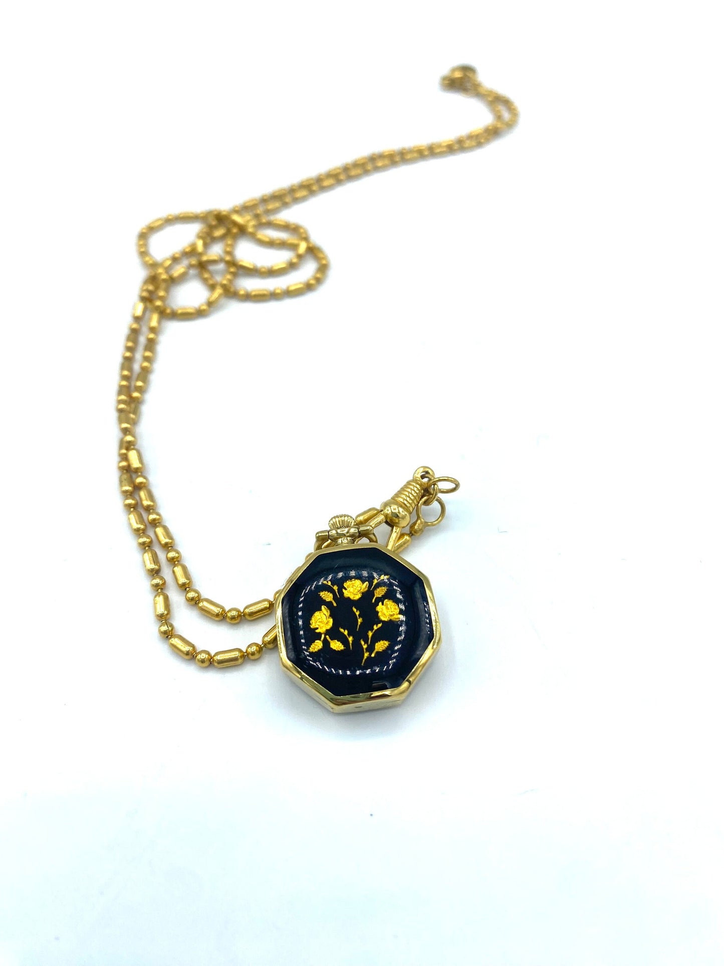 Vintage BUCHERER Watch Pendant with Floral Design on Back, Vintage Watch Necklace, Vintage Gold Tone