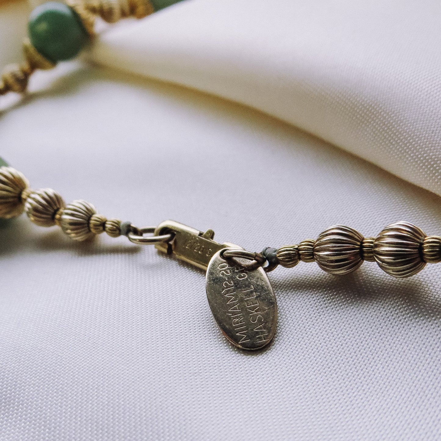 Vintage Miriam Haskell Jade/Jadeite and 12k Gold Filled Necklace/Choker, Vintage 1970's