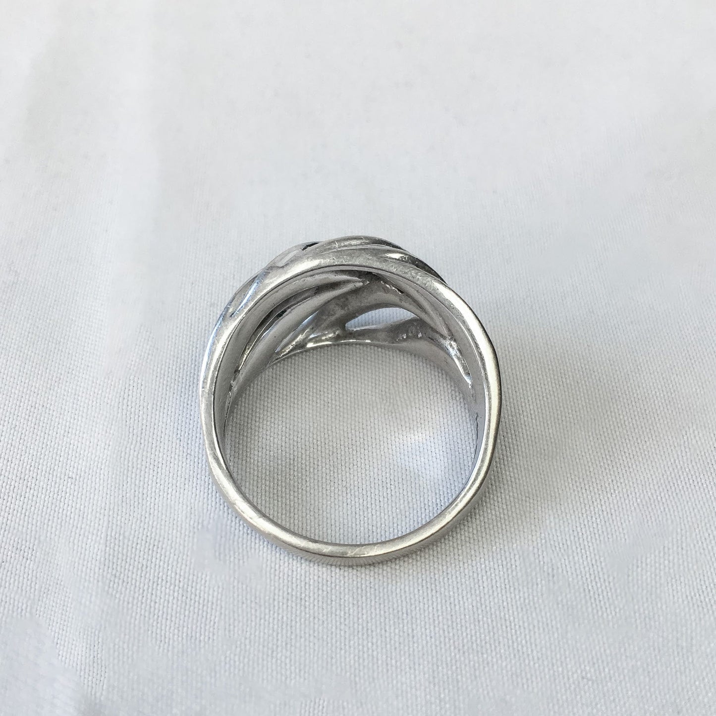 Lab Created Blue, Green, and Yellow Diamond Feather 14k White Gold Ring, Size 9.25