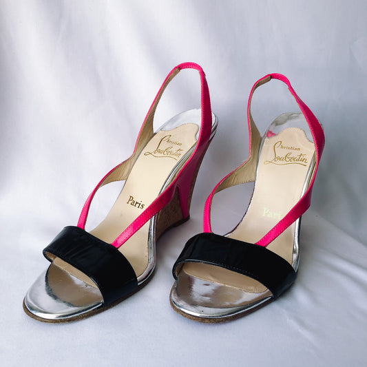 Authenticated CHRISTIAN LOUBOUTIN Yasmine Cork Wedge Sandals, Sz. 38