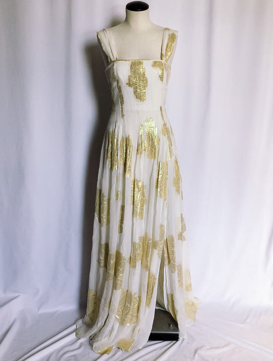 DIANE VON FURSTENBERG, DVF, "Lillie" Gold Metallic Silk Maxi Dress, Sz. 6