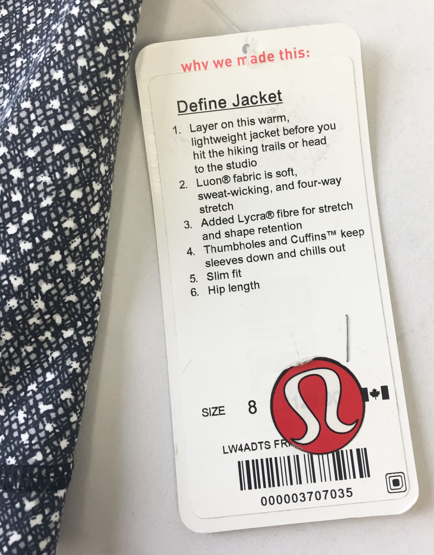 NWT Lululemon Define Jacket Women’s Gray Speckled Running Jacket Size 8