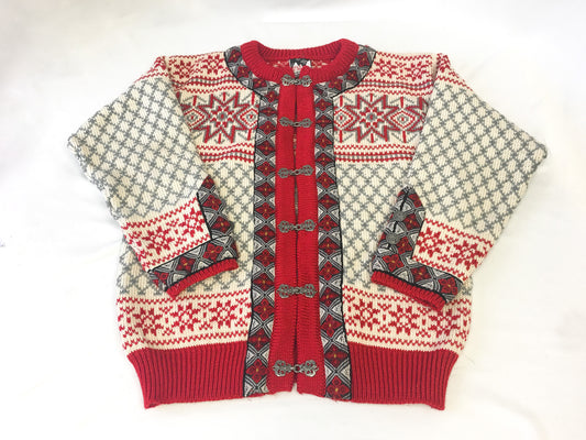 Vintage Dale of Norway Cream Red Pointsetta Fair Isle Pure Wool Nordic Sweater, Unisex Sz. L/XL