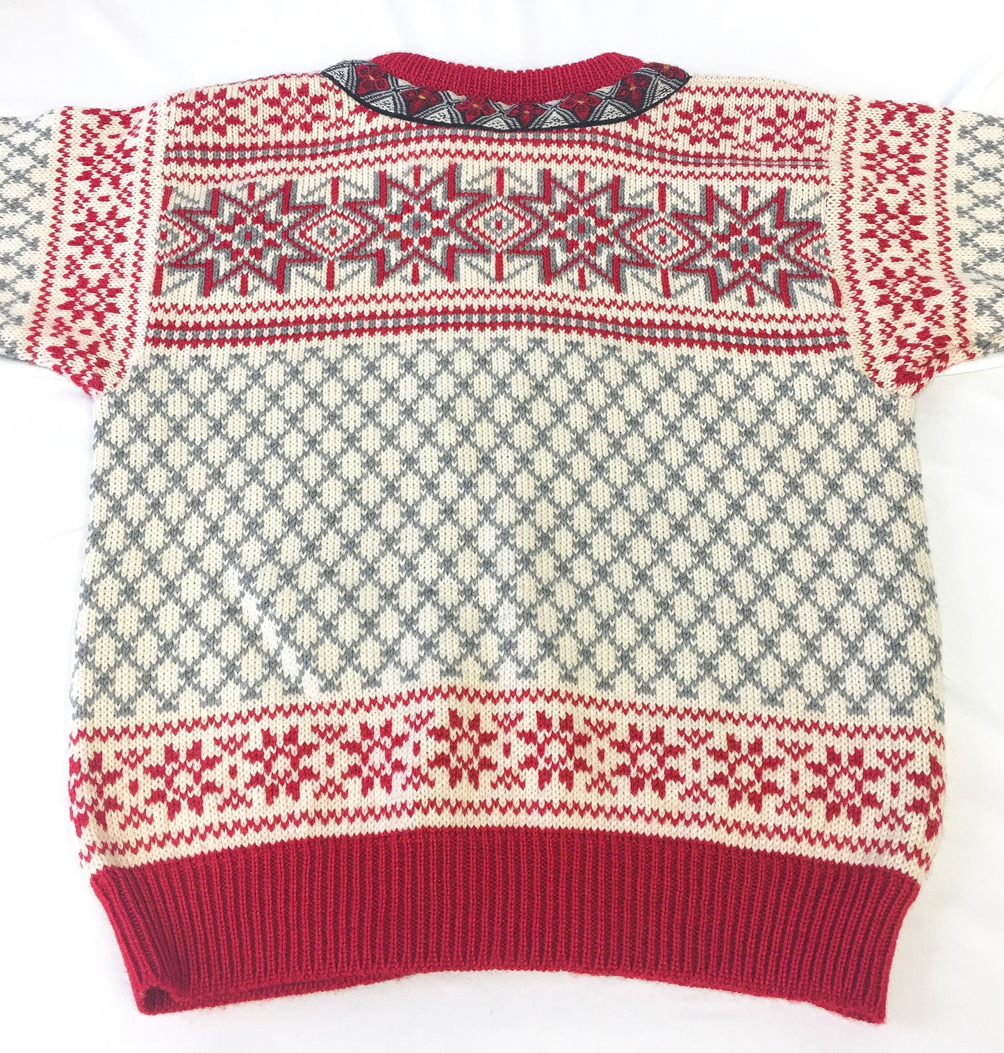 Vintage Dale of Norway Cream Red Pointsetta Fair Isle Pure Wool Nordic Sweater, Unisex Sz. L/XL