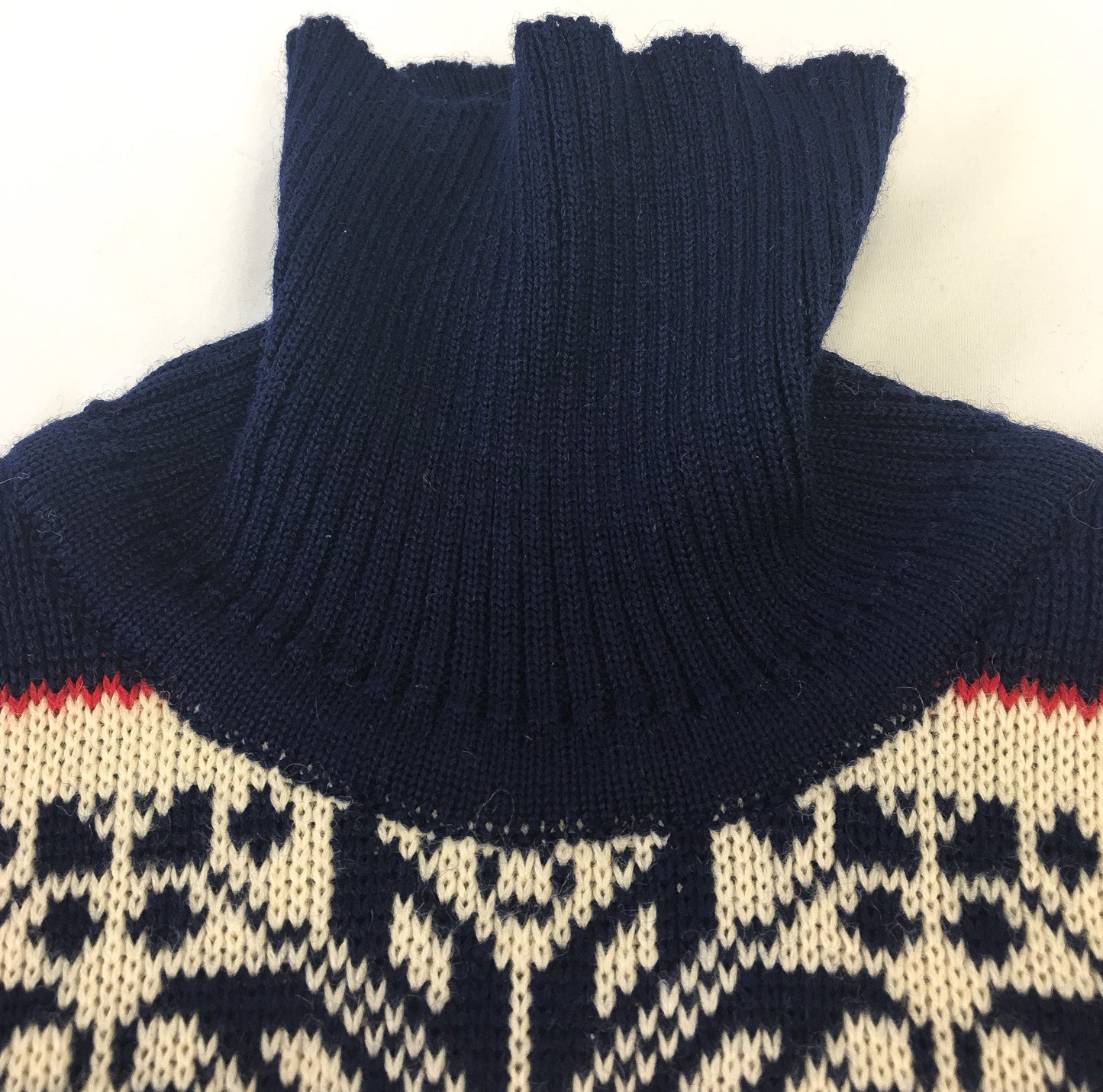 Vintage Charles Wolf Navy Cream Reindeer Snowflake Fair Isle Wool Turtleneck Sweater, Men's Sz. M