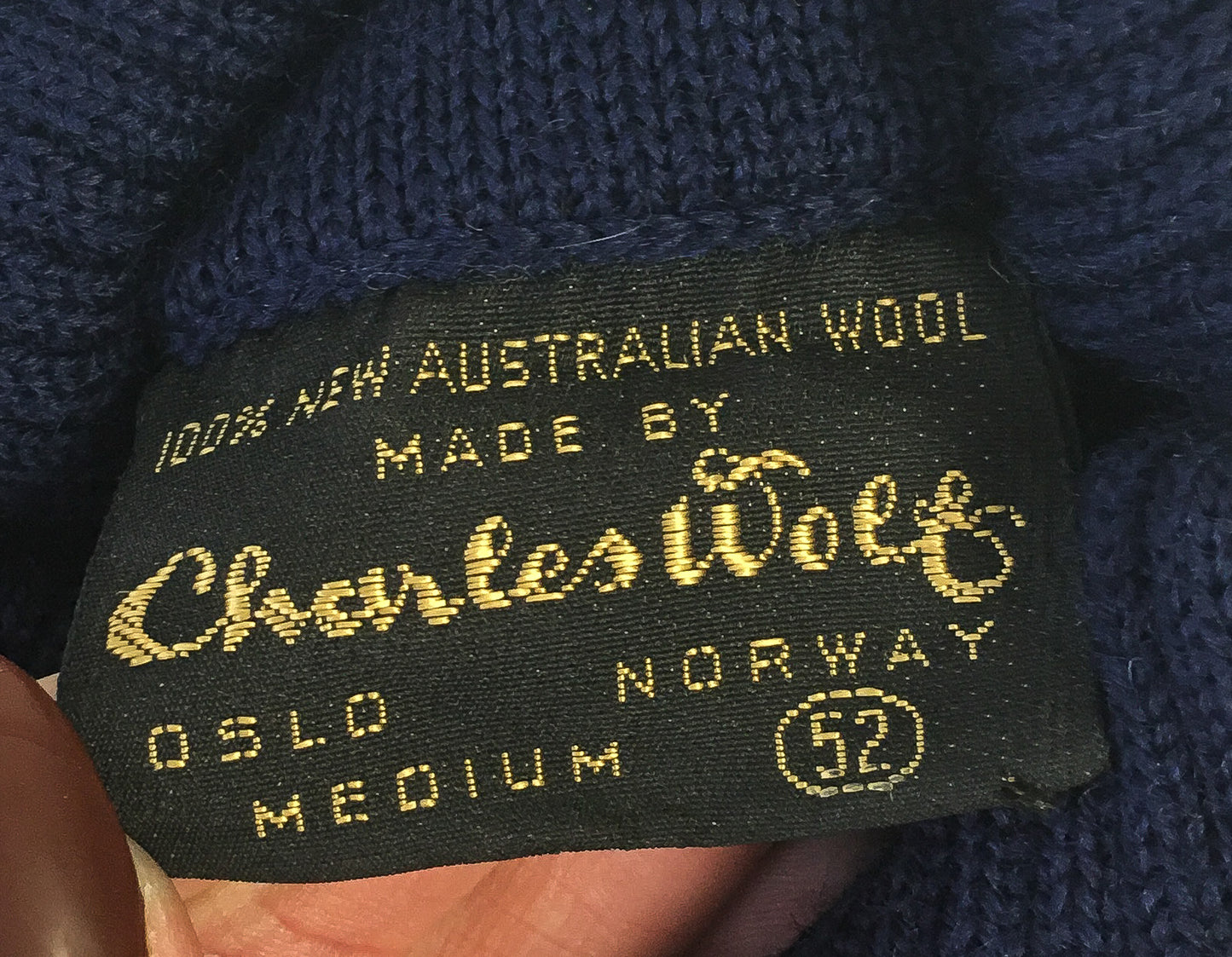 Vintage Charles Wolf Navy Cream Reindeer Snowflake Fair Isle Wool Turtleneck Sweater, Men's Sz. M