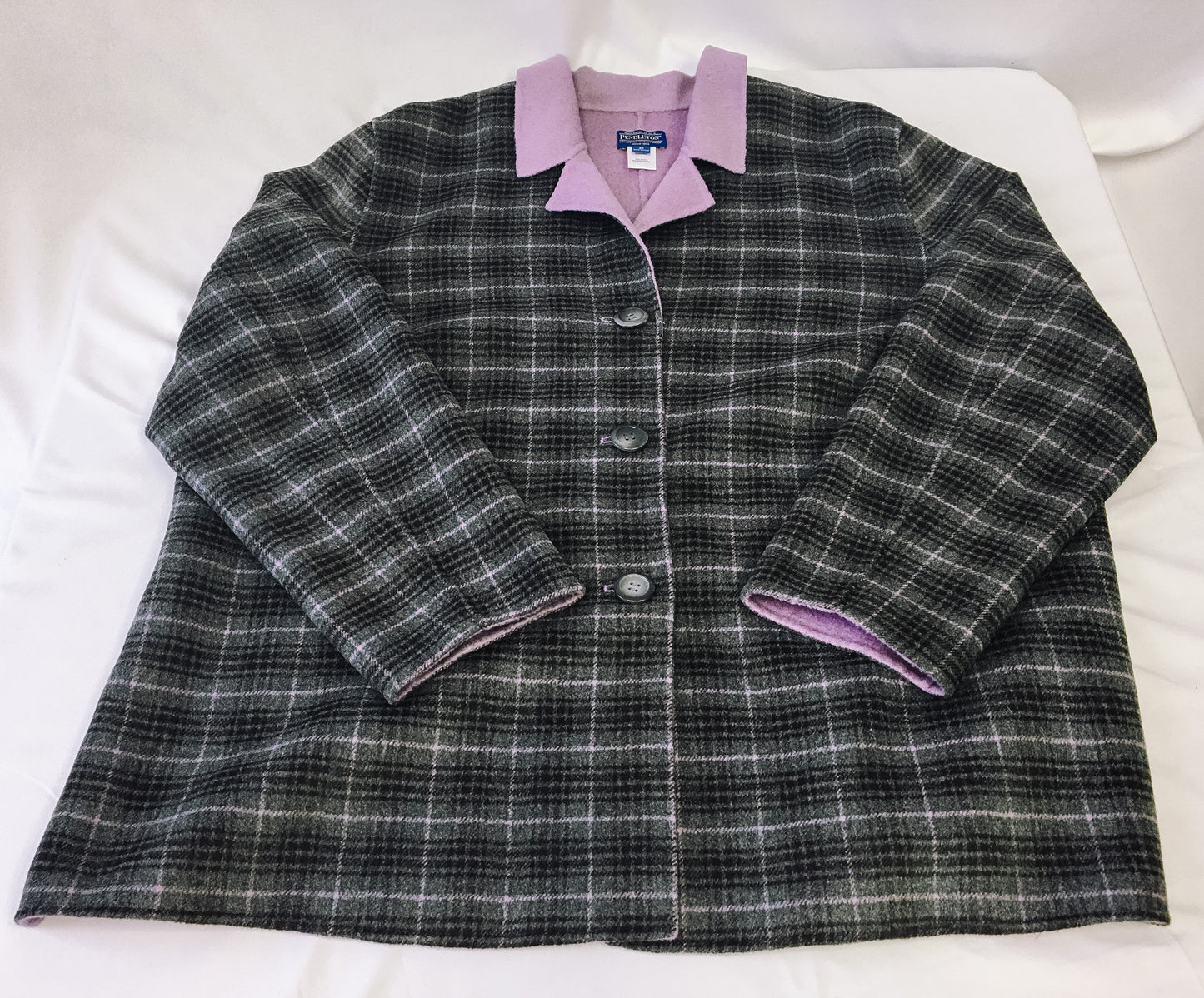 Pendleton Gray and Purple Plaid Wool Blazer, Sz. 3X