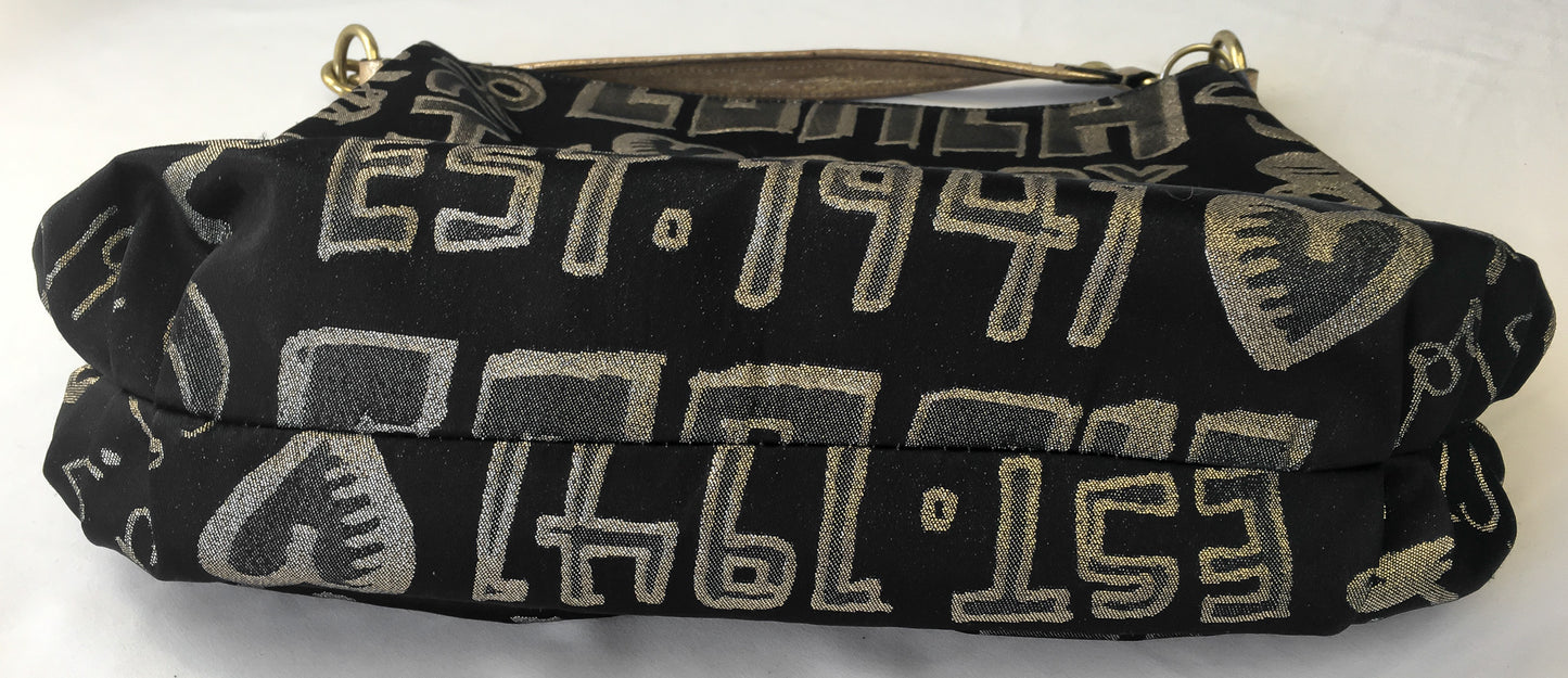 Y2K 00s Coach Poppy Black and Gold Double Pocket Canvas Leather Metallic Shoulder Bag and Matching Wristlet