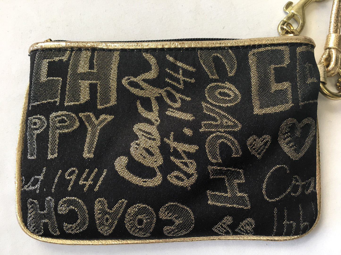 Y2K 00s Coach Poppy Black and Gold Double Pocket Canvas Leather Metallic Shoulder Bag and Matching Wristlet