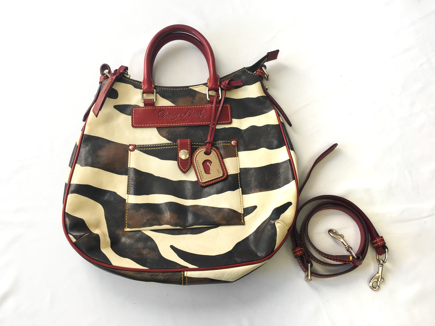 Y2K 00s Dooney and Bourke Cream/Black Burnished Safari Zebra Print Satchel Handbag