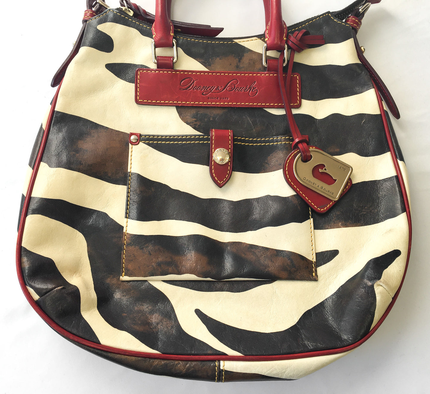 Y2K 00s Dooney and Bourke Cream/Black Burnished Safari Zebra Print Satchel Handbag