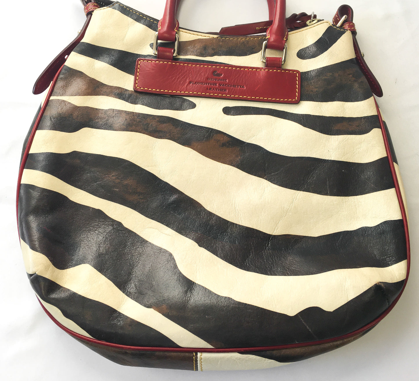 Y2K 00s Dooney and Bourke Cream/Black Burnished Safari Zebra Print Satchel Handbag