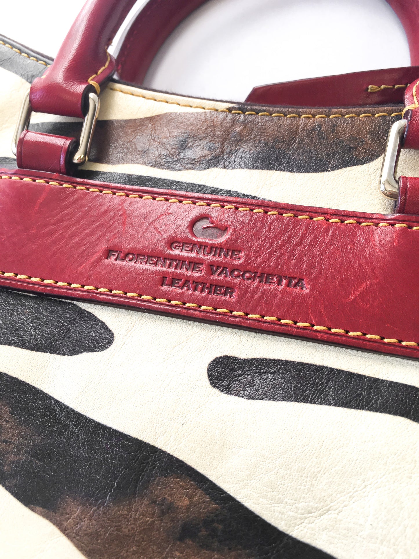 Y2K 00s Dooney and Bourke Cream/Black Burnished Safari Zebra Print Satchel Handbag