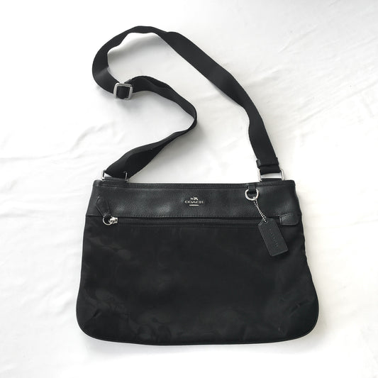 00s Coach Signature C Monogram Black Nylon Leather Trim Crossbody Bag