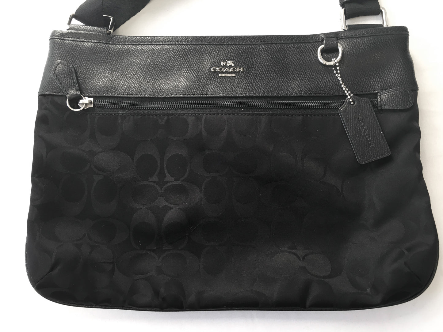 00s Coach Signature C Monogram Black Nylon Leather Trim Crossbody Bag