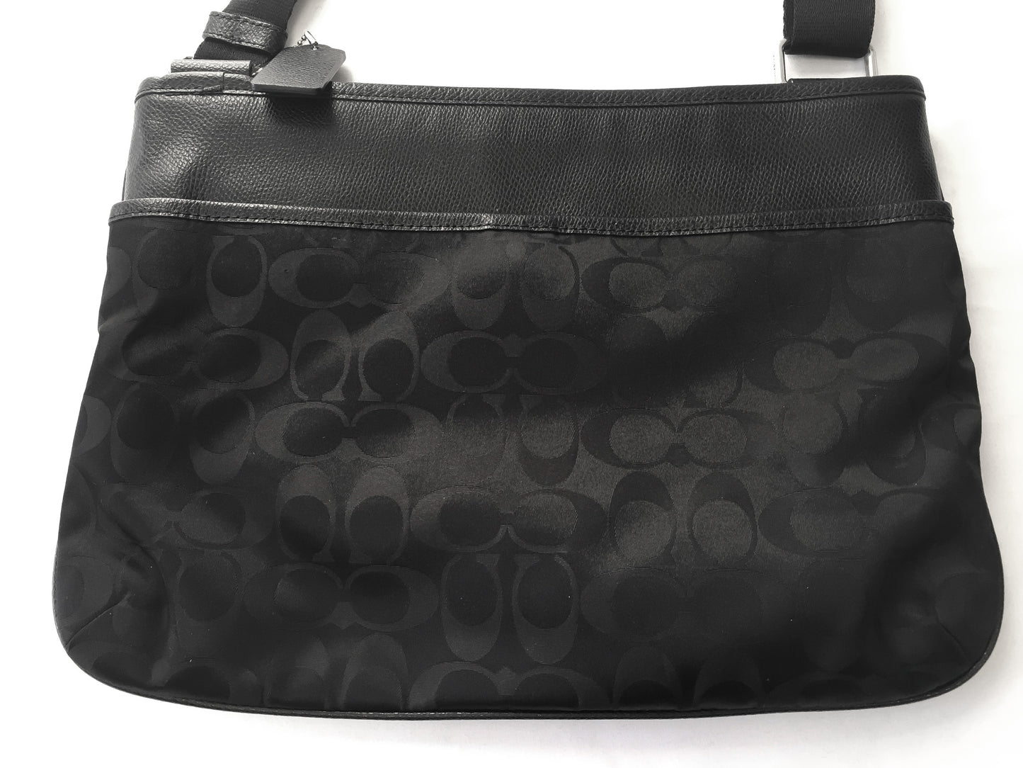 00s Coach Signature C Monogram Black Nylon Leather Trim Crossbody Bag