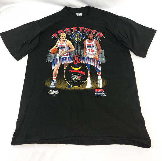 NWT 90s Larry Bird Magic Johnson Barcelona Olympics Shirt Sz L