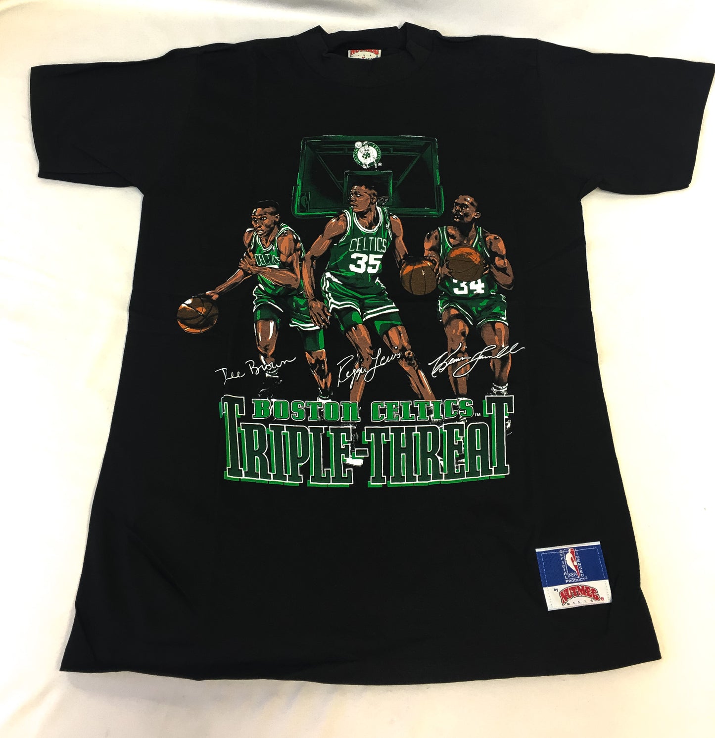 Vintage 90s Boston Celtics "Triple Threat" NBA T-Shirt, Men's Sz. M