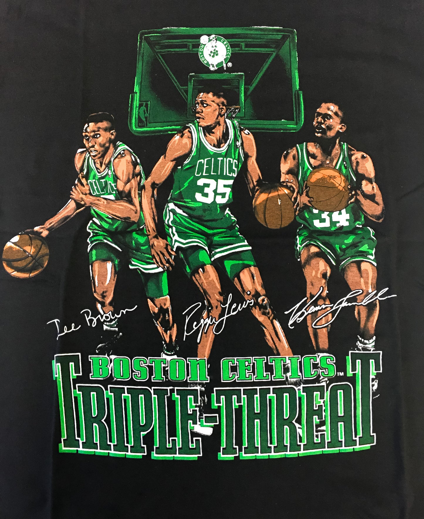 Vintage 90s Boston Celtics "Triple Threat" NBA T-Shirt, Men's Sz. M