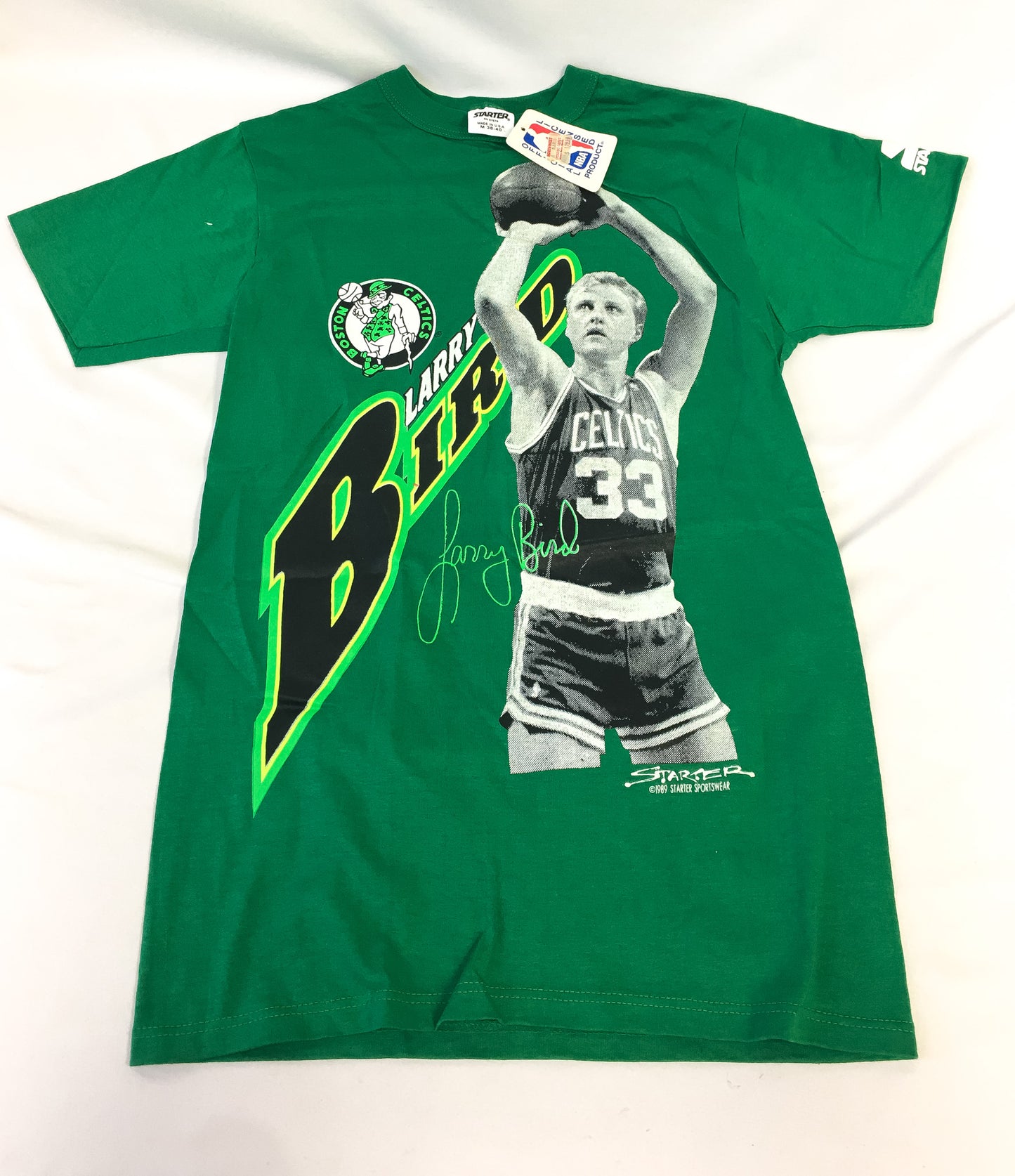 NWT Vintage 1989 Larry Bird Green Boston Celtics T Shirt, Men's Sz. S