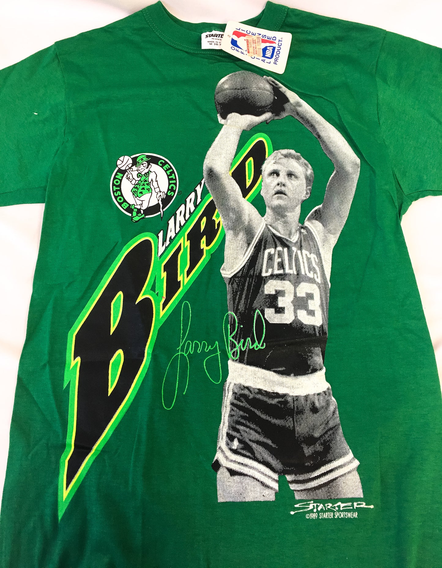 NWT Vintage 1989 Larry Bird Green Boston Celtics T Shirt, Men's Sz. S