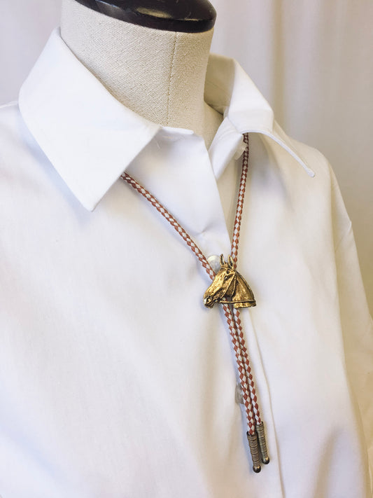 Western Bolo Tie with Gold Horse Detail