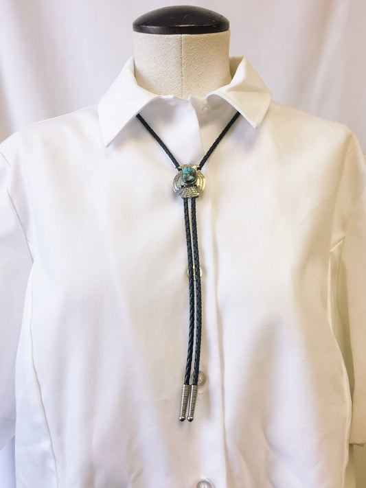 Western Bolo Tie with Silver and Stone Detail