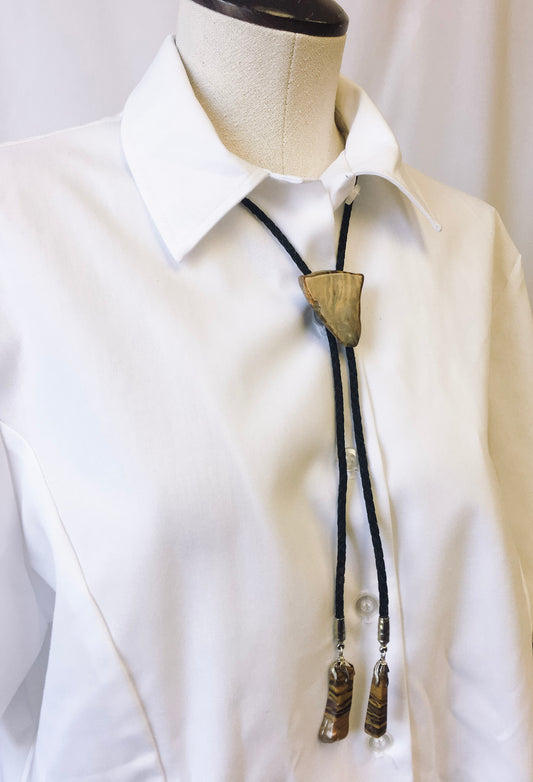 Western Bolo Tie with Beige Stone Details