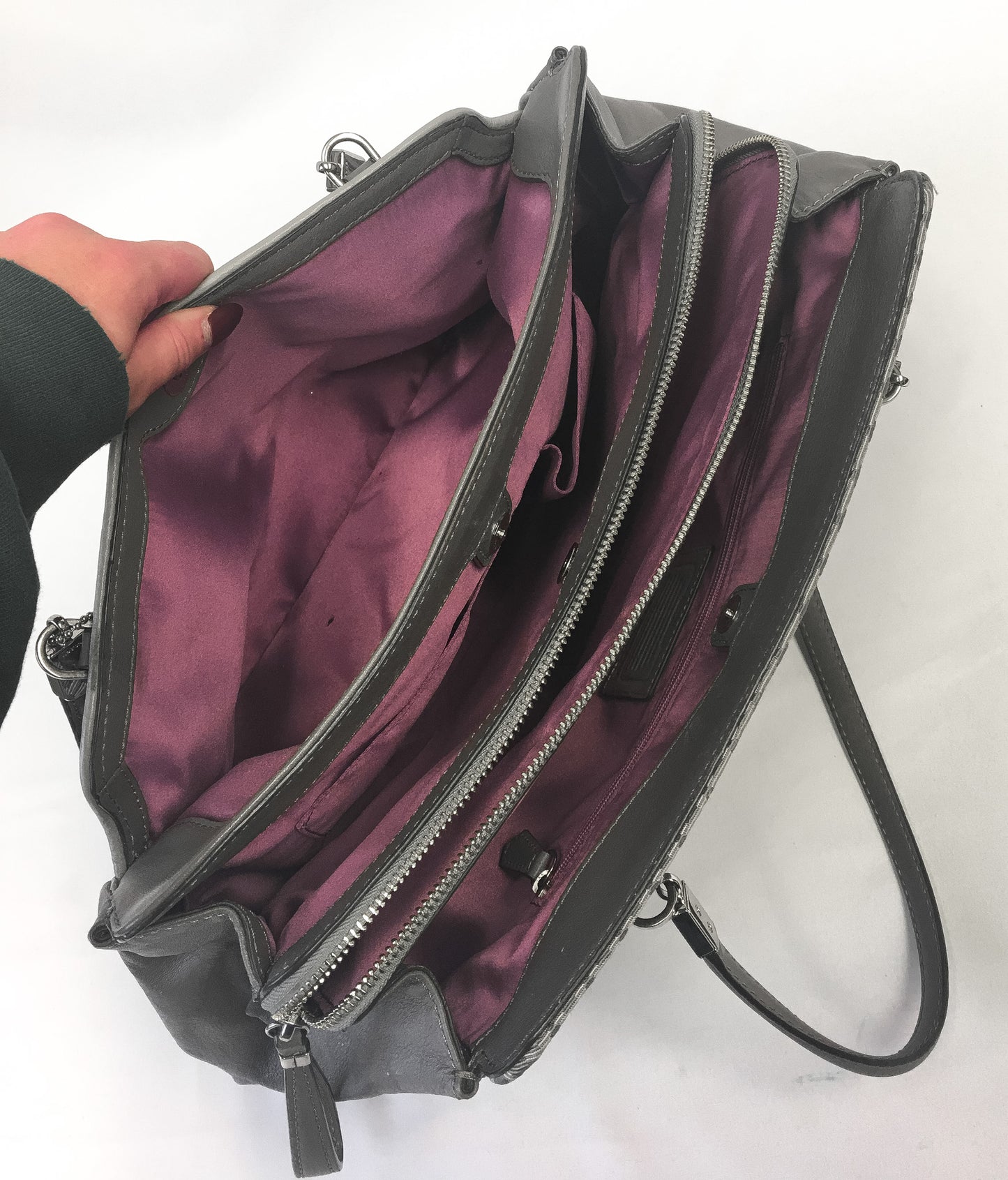 Coach Gray Leather Needlepoint Signature C Shoulder Bag, Style #25213