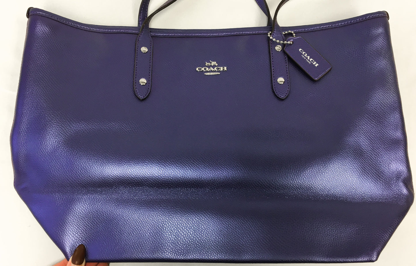 00s Y2K Coach Purple Blue Two-Toned Leather Shoulder Tote Bag