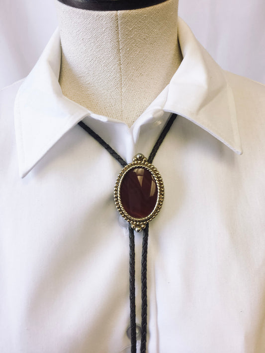 Western Bolo Tie with a Large Gold and Stone Detail