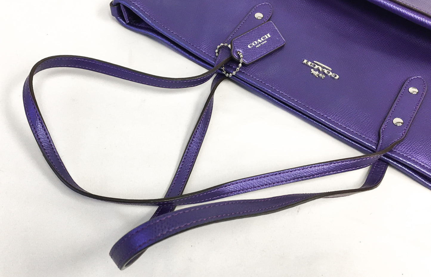 00s Y2K Coach Purple Blue Two-Toned Leather Shoulder Tote Bag