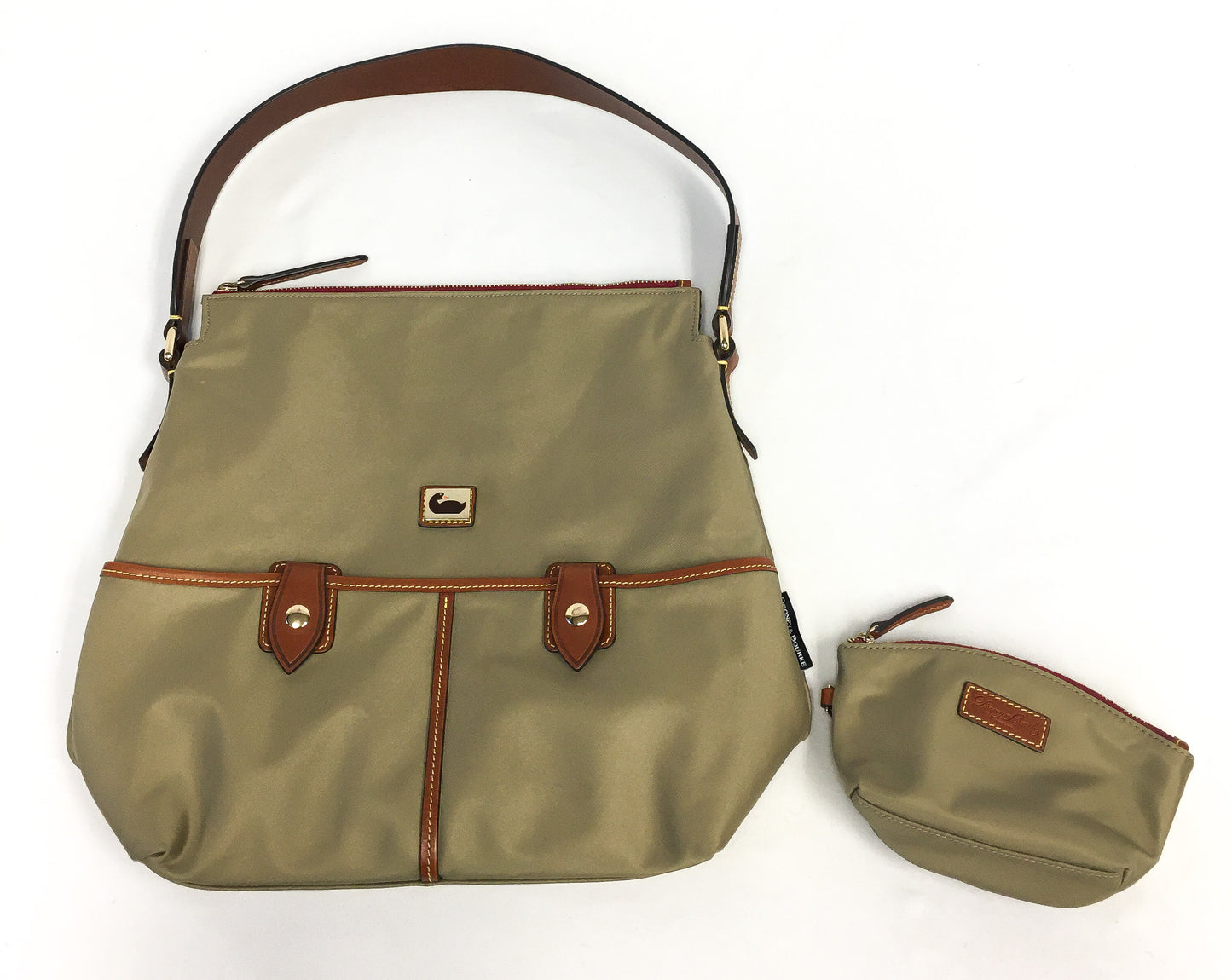 Dooney and Bourke Olive Green Nylon Leather Shoulder Tote with Matching Coin Pouch