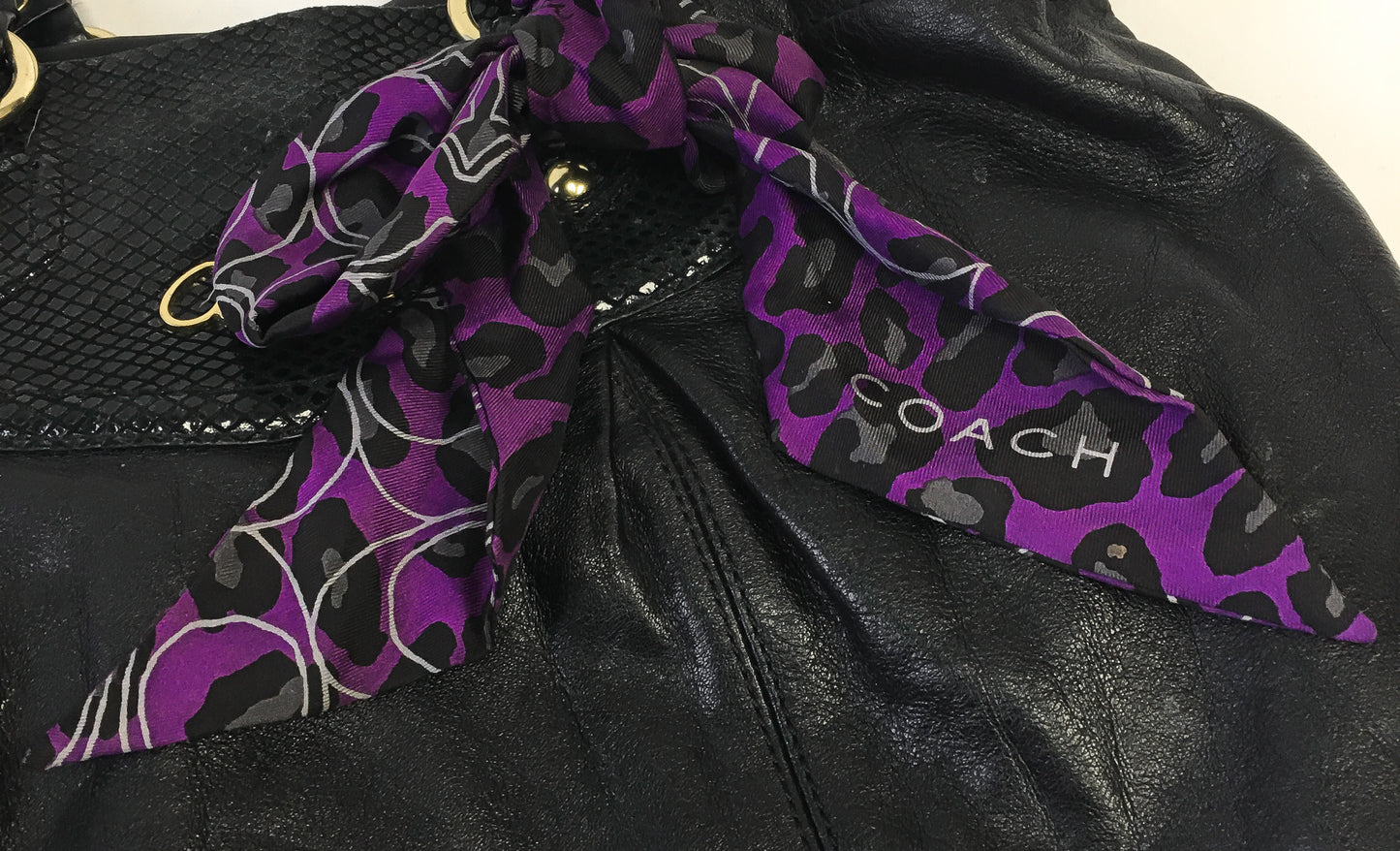 Y2K 00s Coach Ashley Black Python Purple Leopard Coach Scarf Satchel Bag