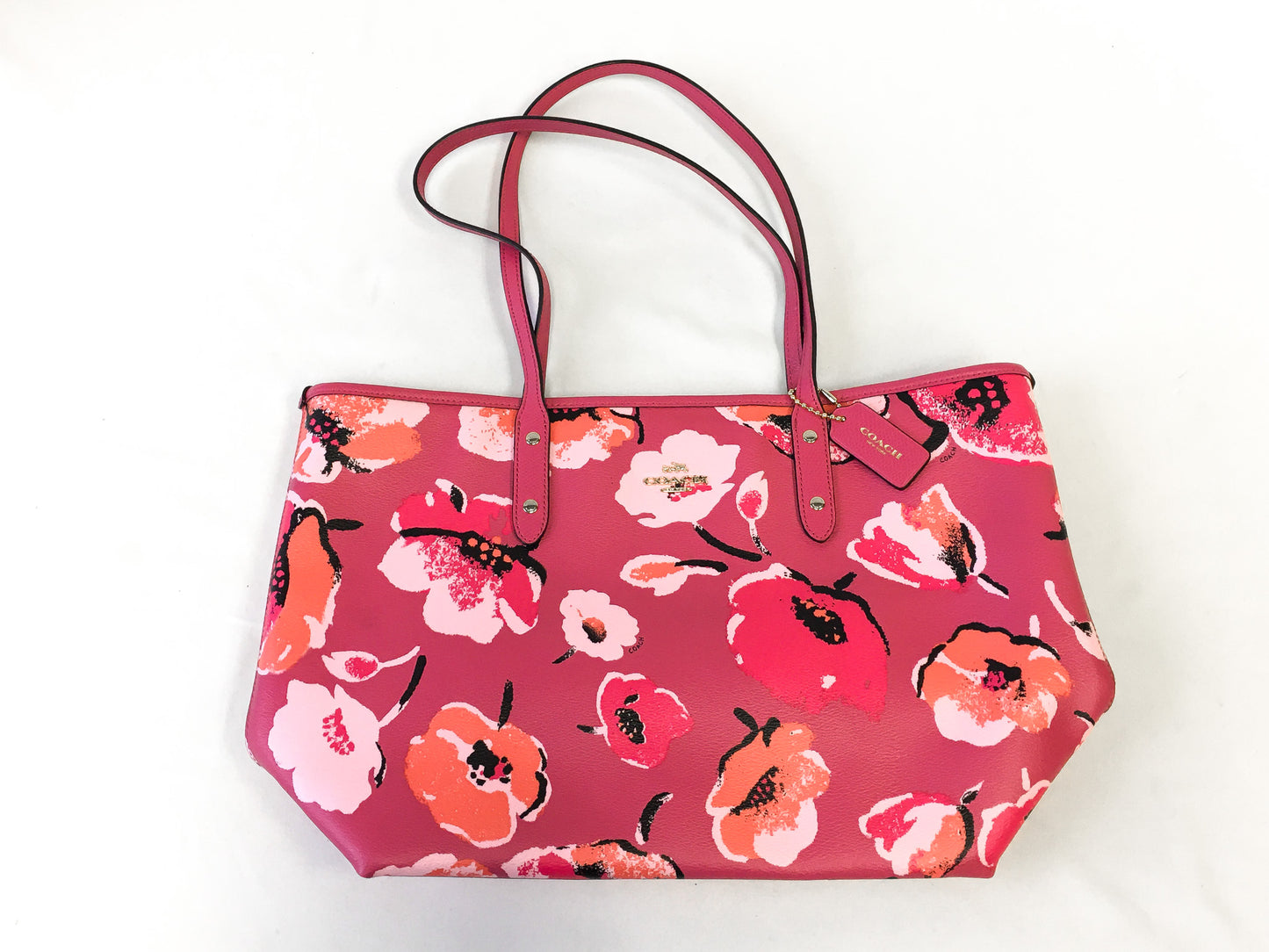 Coach Pink Wildflower Dahlia Large City Zip Tote Shoulder Bag