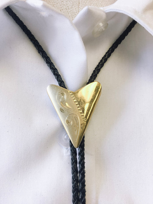 Black Western Bolo Tie with Gold "Arrow" Detail