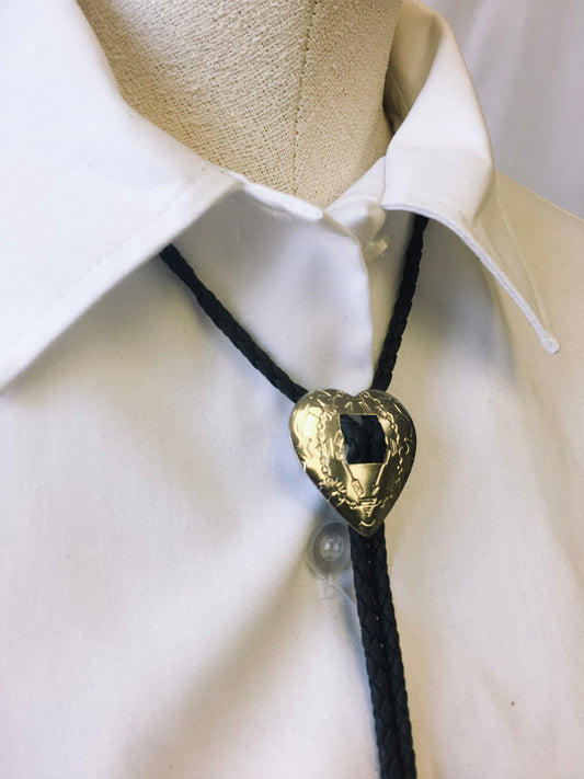 Western Bolo Tie with Silver Engraved Heart Detail