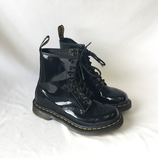 Dr. Martens Black Patent Leather Combat Boots, Women's Sz. 7