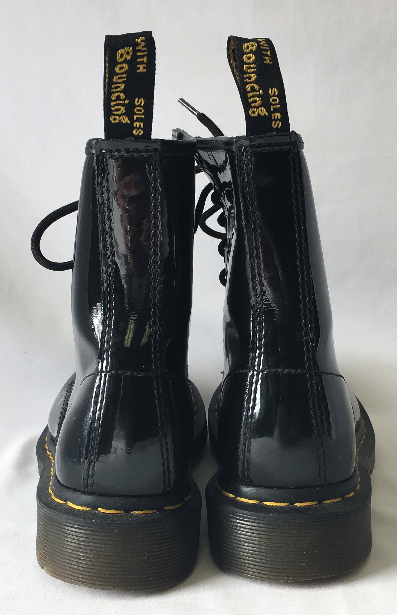 Dr. Martens Black Patent Leather Combat Boots, Women's Sz. 7