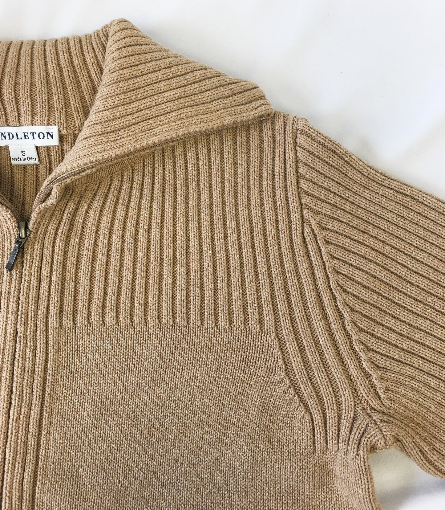 Pendleton Tan/Light Brown Knit Full-Zip Sweater, Sz. S