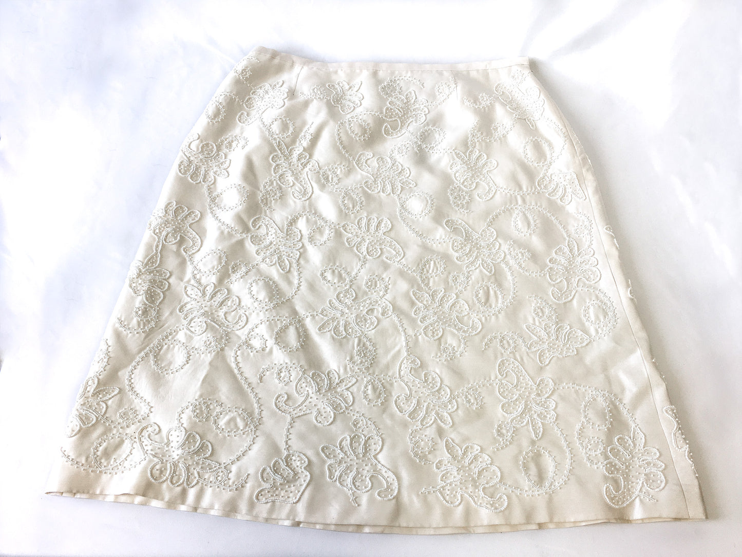 NWT Dana Buchman Cream/Off-White/Ivory Silk Beaded Skirt, Sz. 14