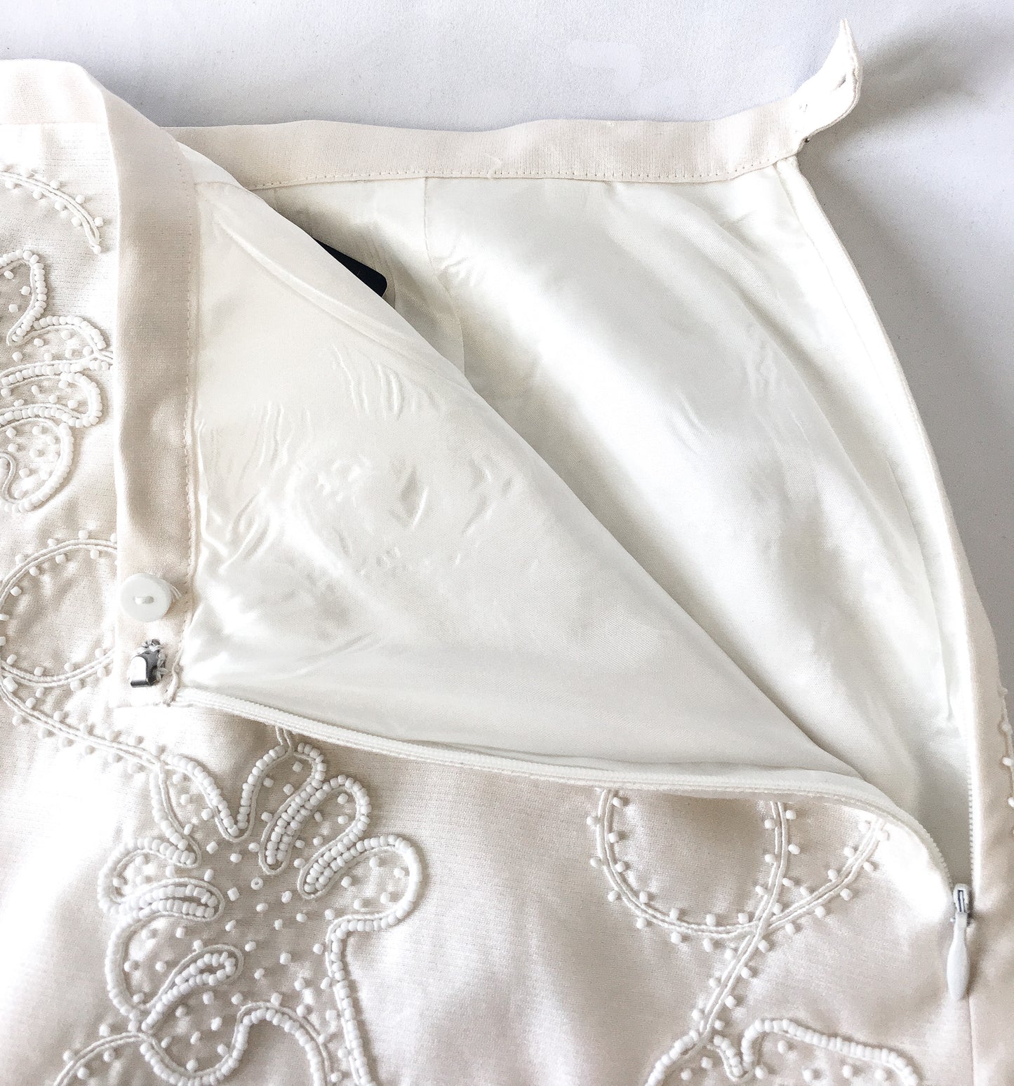NWT Dana Buchman Cream/Off-White/Ivory Silk Beaded Skirt, Sz. 14