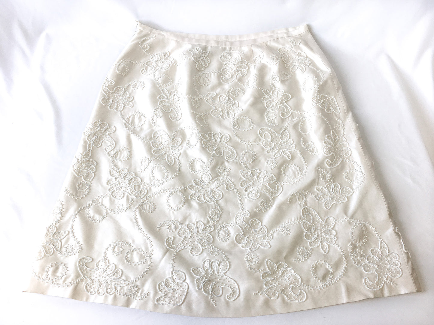 NWT Dana Buchman Cream/Off-White/Ivory Silk Beaded Skirt, Sz. 14