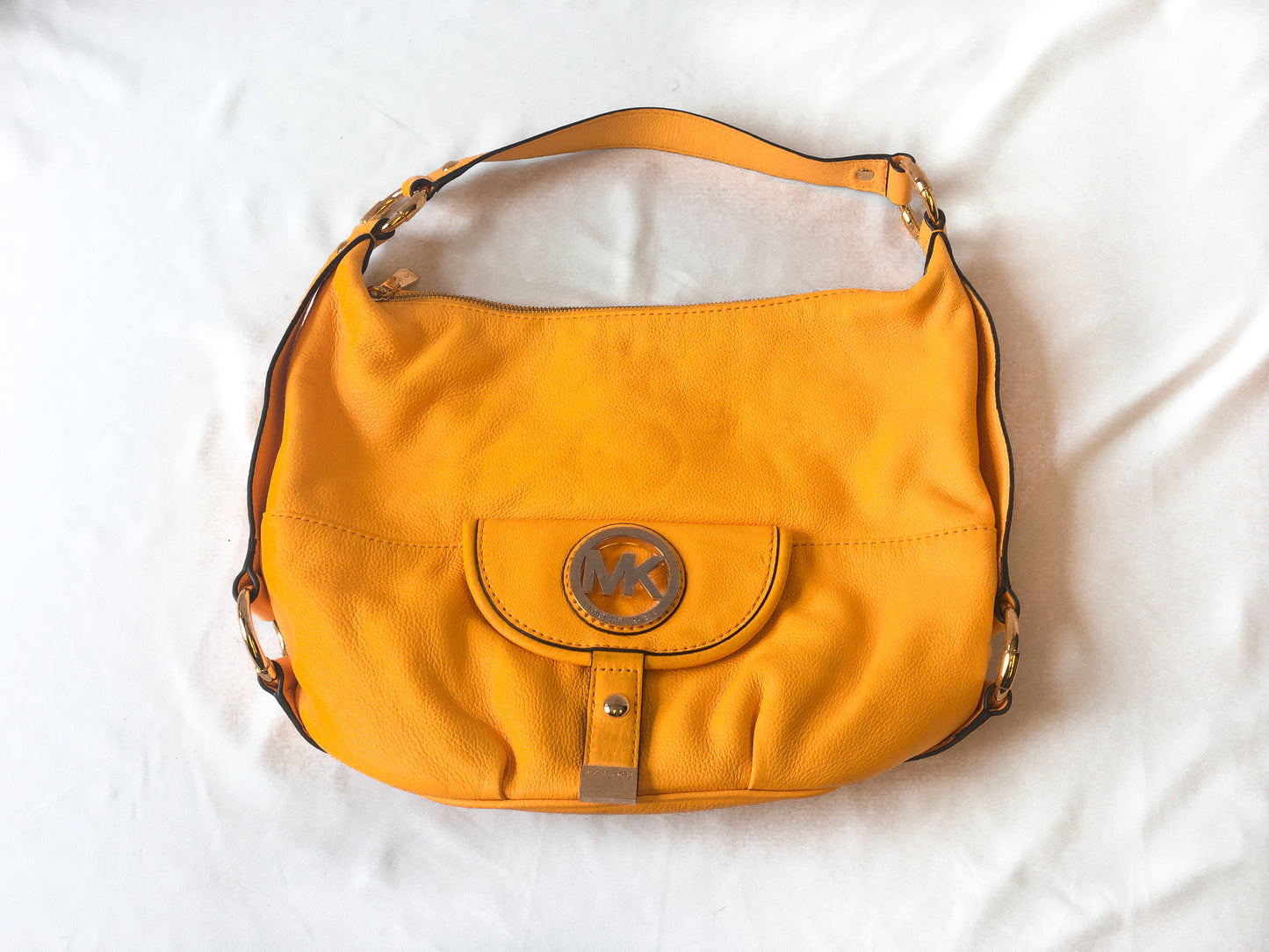 Michael Kors Fulton Bright Orange Large Leather Hobo Shoulder Bag