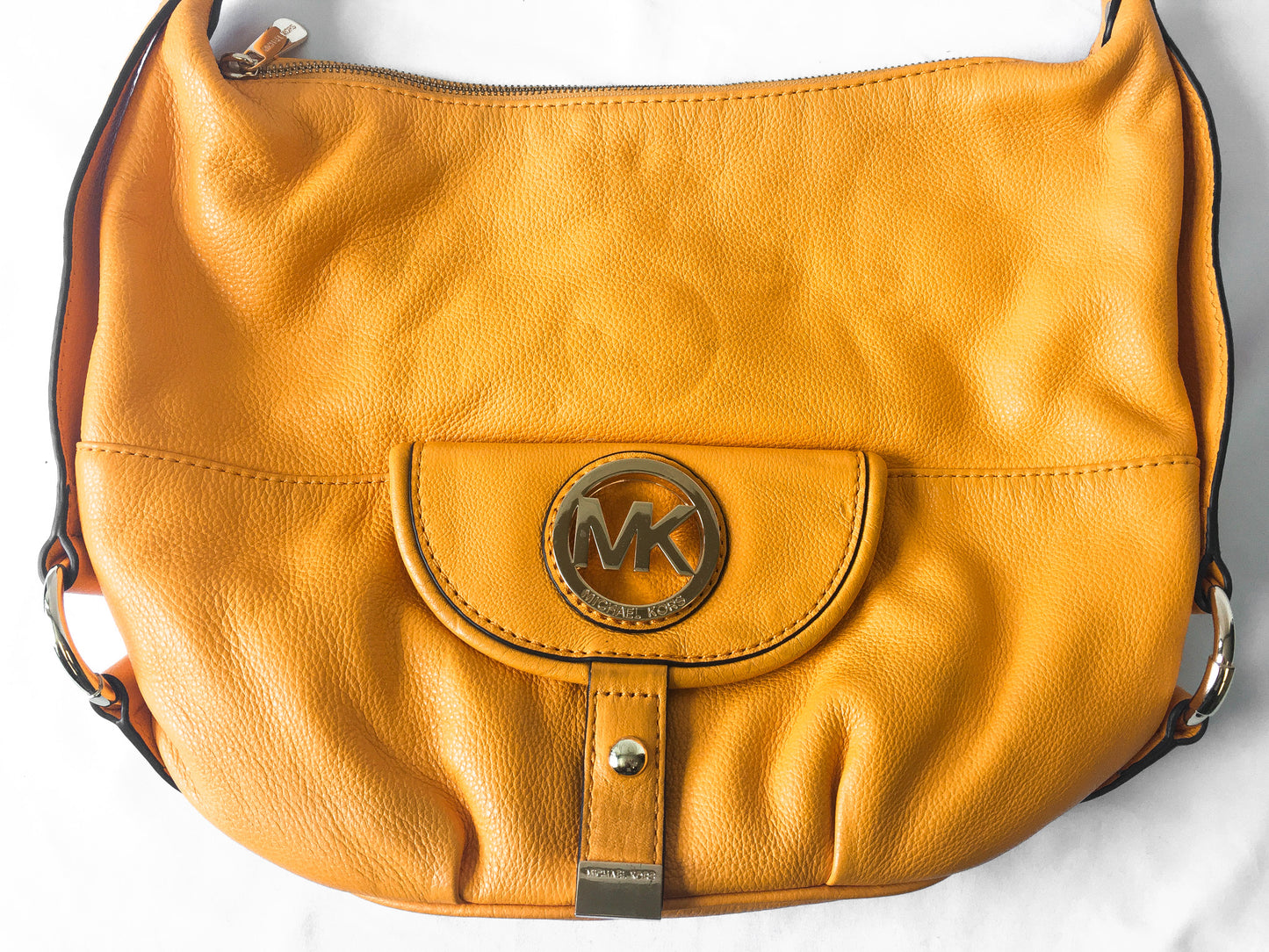 Michael Kors Fulton Bright Orange Large Leather Hobo Shoulder Bag